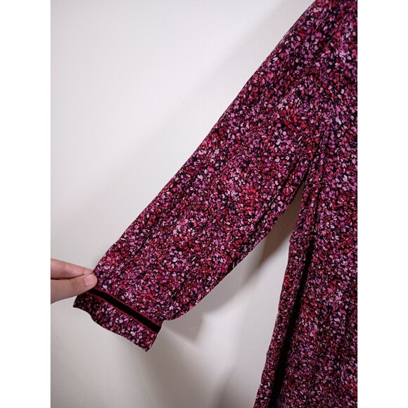 J Jill Dress Pink Floral Knee Length Velvet Trim Long Sleeve V Neck Size XS - Picture 3 of 6